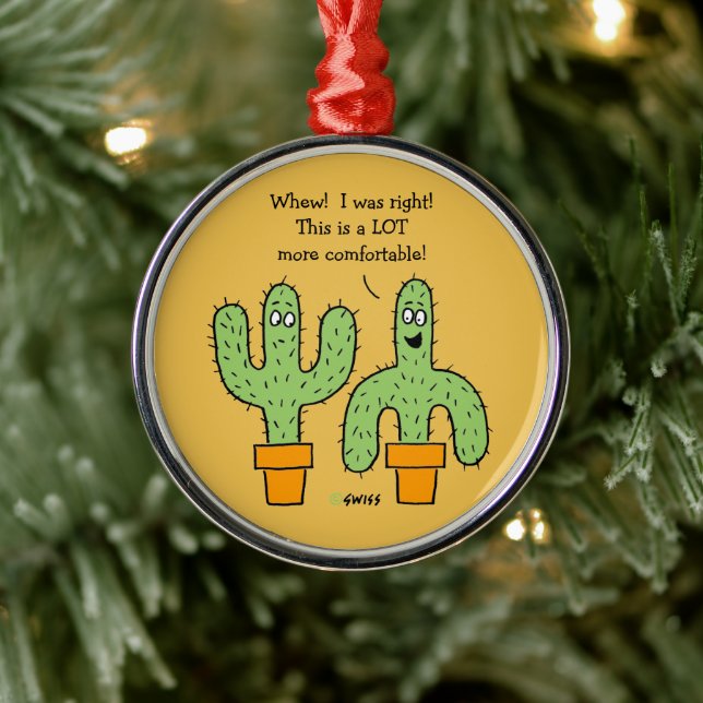 Funny Cactus Cartoon Texas Arizona Cacti Christmas Metal Tree Decoration (Tree)