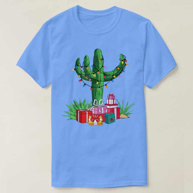 Funny Cactus Christmas Lights Tree Family Matching T-Shirt (Design Front)