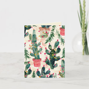 funny cactus colourful lights christmas greeting card