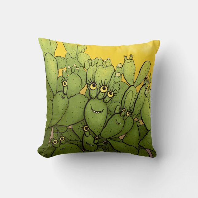 Funny Cactus Green Yellow Succulent Cushion (Front)