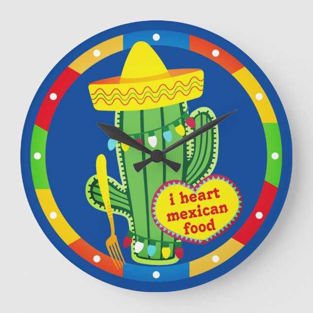 Funny cactus Mexican southwestern food kitchen Large Clock (Front)
