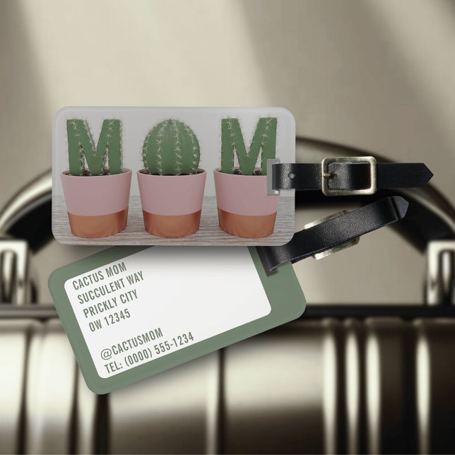 Funny Cactus Mom Plant Lady Address Luggage Tag (Cactus Mom Luggage Tags. Perfect gift for the plant loving mom in your life. Just add her details)
