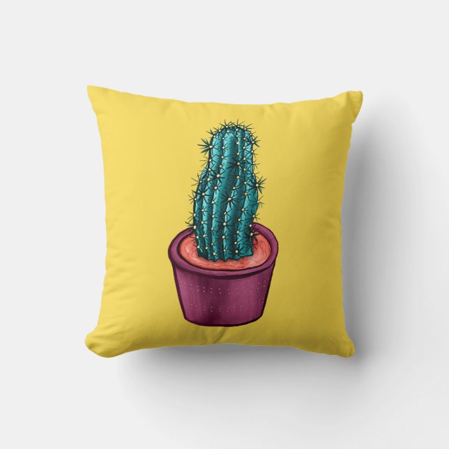 Funny Cactus Pot Yellow Weird Trippy Psychedelic Cushion (Front)