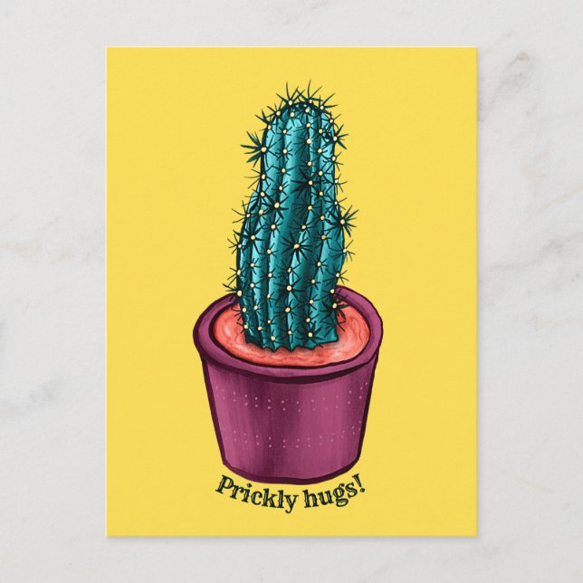 Funny Cactus Psychedelic Potted Succulent Plant Postcard (Front)