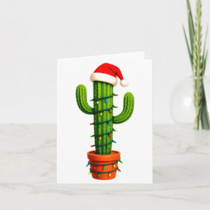 Funny Cactus Santa Hat Xmas Tree Lights Merry Chri Card