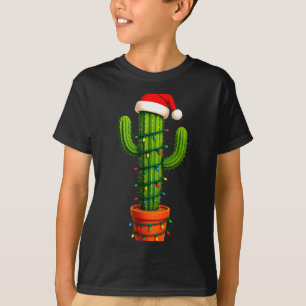 Funny Cactus Santa Hat Xmas Tree Lights Merry Chri T-Shirt