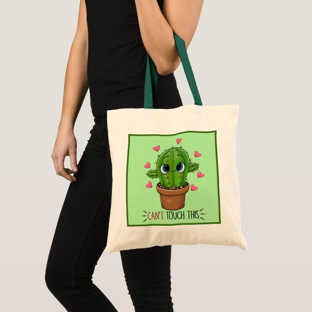 funny cactus touch this word art tote bag (Front (Product))