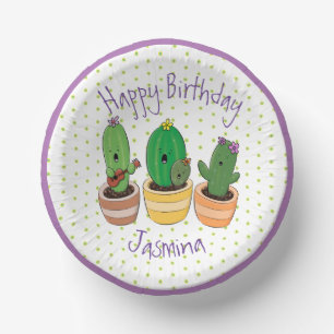 Funny cactus trio cartoon illustration paper plate