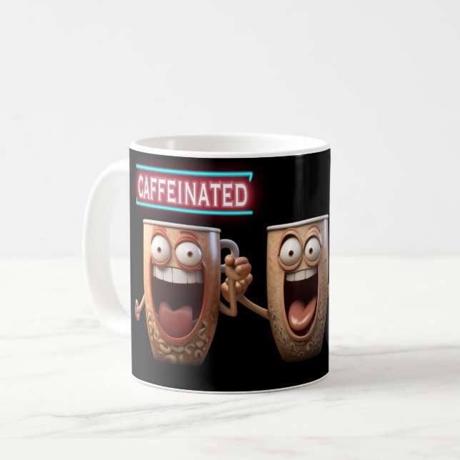 Funny Caffeinated Cartoons Silly Humour Coffee Mug (Front Left)