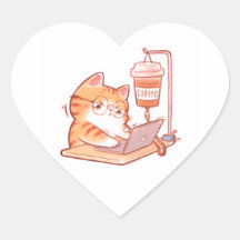 Funny Caffeinated Cat Sticker, Cute Overworked Gin