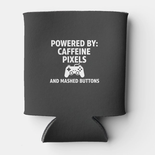 Funny Caffeine Pixels and Mashed Buttons Gamer Quo Can Cooler (Front)