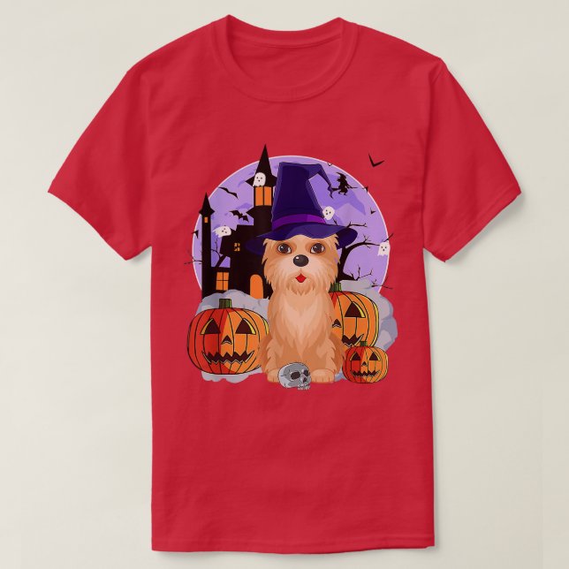 Funny Cairn Terrier Dog Halloween Witch Pumpkin T  T-Shirt (Design Front)