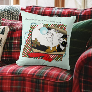 Funny Calico Cat Christmas Gift Box Cushion