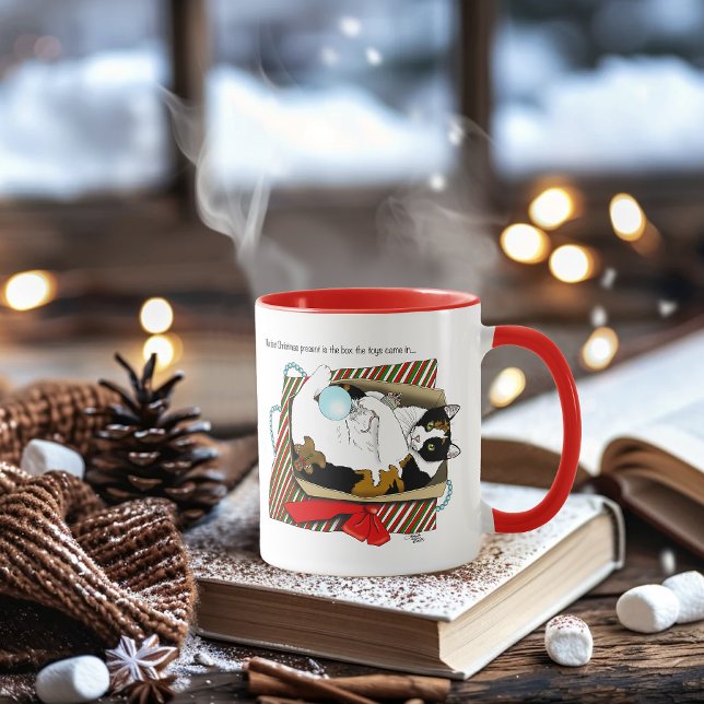 Funny Calico Cat Christmas Gift Box Mug (Creator Uploaded)