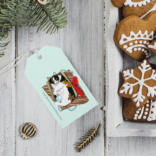 Funny Calico Cat Christmas Gift Box Tags