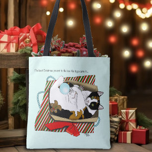 Funny Calico Cat Christmas Gift Box Tote Bag