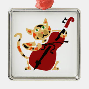 Funny Calico Cat Playing Cello Art Cartoon Metal Tree Decoration