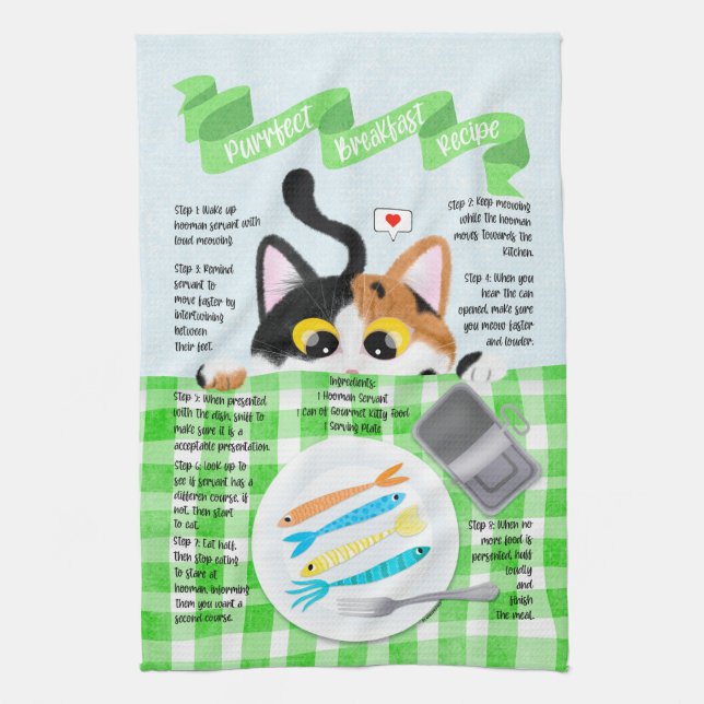 Funny Calico Cat Tea Towel (Vertical)