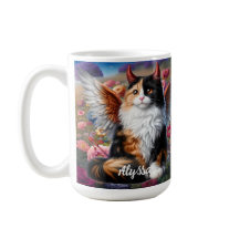 Funny Calico Demon and Angel Cat