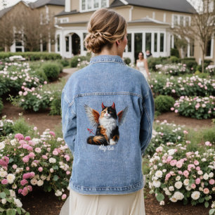 Funny Calico Demon and Angel Cat  Denim Jacket