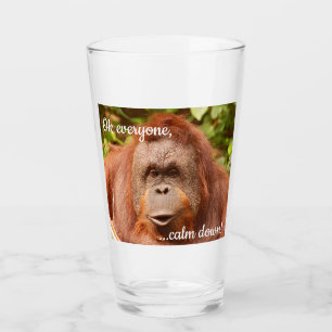Funny calm orangutan glass