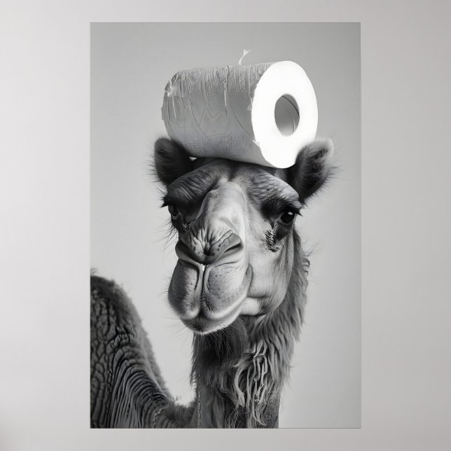 Funny Camel Bathroom Art Print, Toilet Paper Humor Poster (Front)