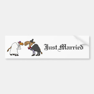 Funny Camel Bride and Groom Wedding Cartoon Bumper Sticker