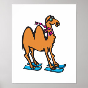 funny camel on skis poster