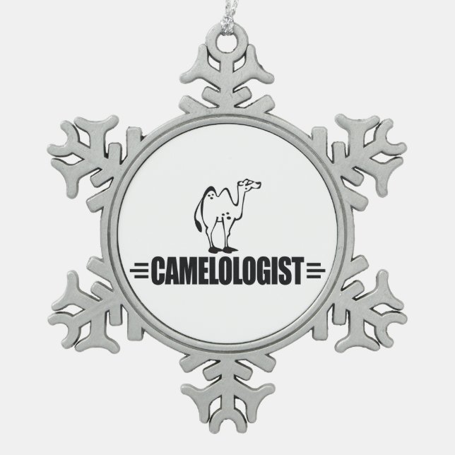 Funny Camel Snowflake Pewter Christmas Ornament (Front)