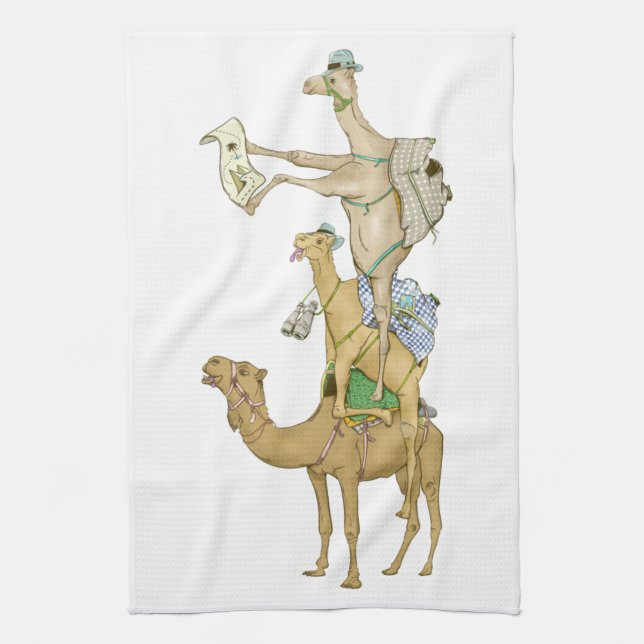 Funny Camel Trek Safari Tea Towel (Vertical)