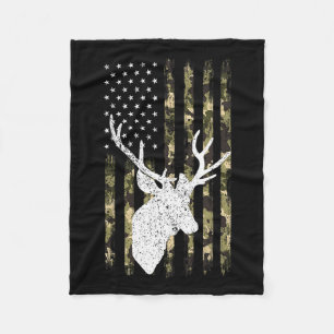 Funny Camouflage Usa Flag Whitetail Buck Deer Hunt Fleece Blanket