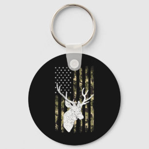 Funny Camouflage Usa Flag Whitetail Buck Deer Hunt Key Ring