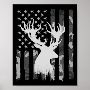 Funny Camouflage Usa Flag Whitetail Buck Deer Hunt Poster