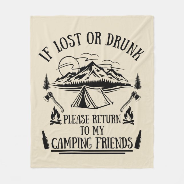 Funny camper slogan camping drinking sayings fleece blanket (Front)
