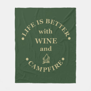 Funny camping and wine sayings fleece blanket