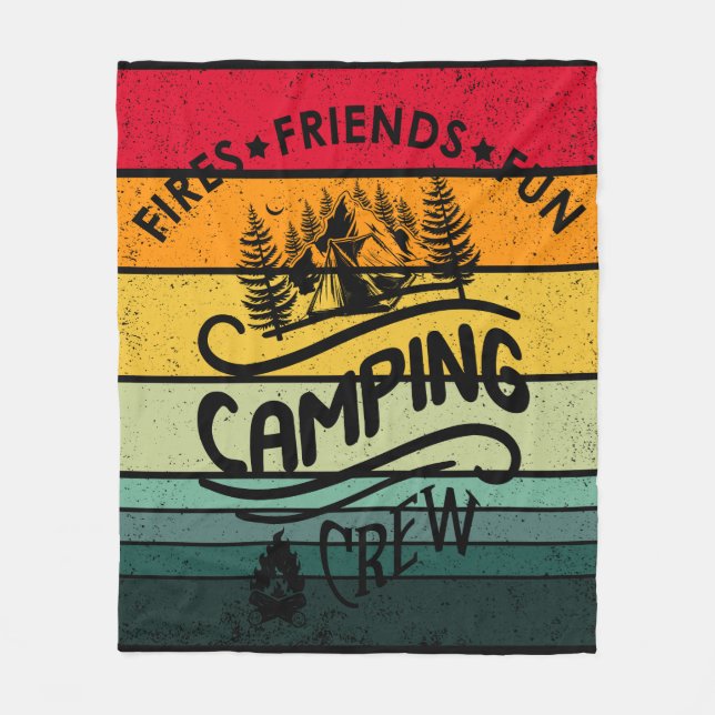 Funny camping crew slogan fun camper friends fleece blanket (Front)