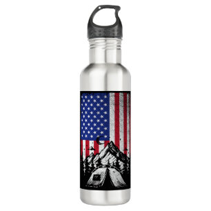 Funny Camping Hiking Lover American Flag  710 Ml Water Bottle