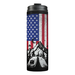 Funny Camping Hiking Lover American Flag  Thermal Tumbler