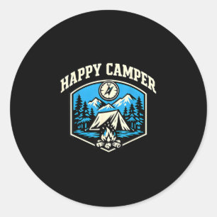 Funny camping hiking lover happy camper  classic round sticker