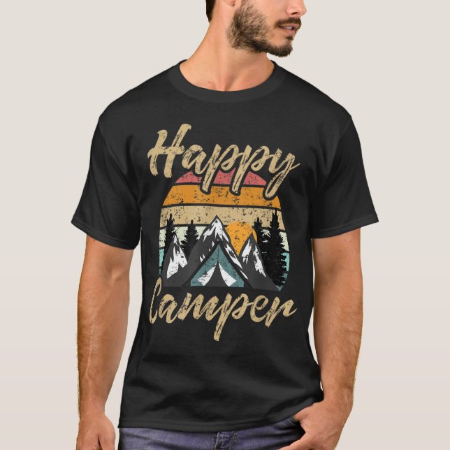 Funny Camping Hiking Lover Present Happy Camper T-Shirt (Front)