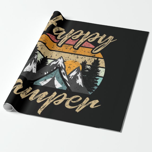 Funny Camping Hiking Lover Present Happy Camper Wrapping Paper (Unrolled)