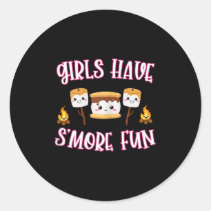 Funny Camping Smores Girls Have Smore Fun Cute Kaw Classic Round Sticker