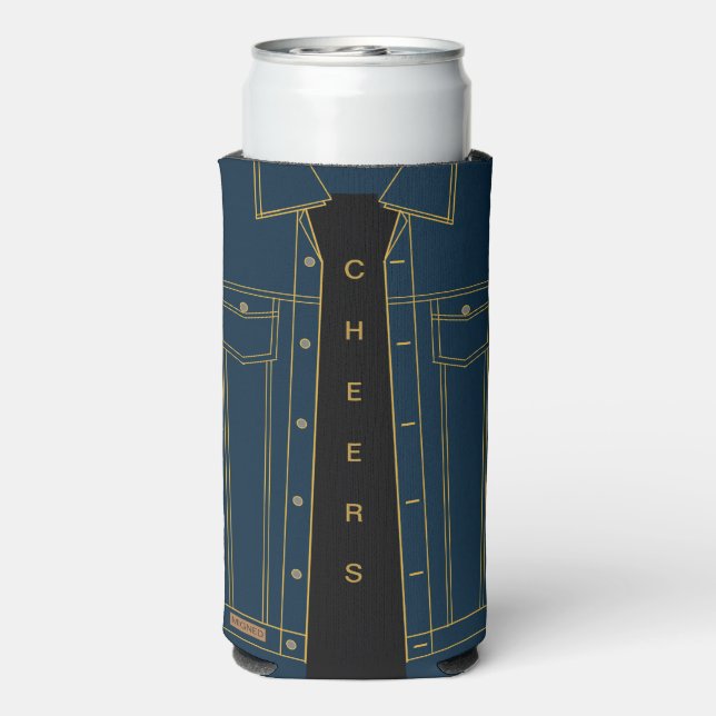 Funny Can Cooler Blue Jeans Jacket and Text Cheers (Seltzer Back)