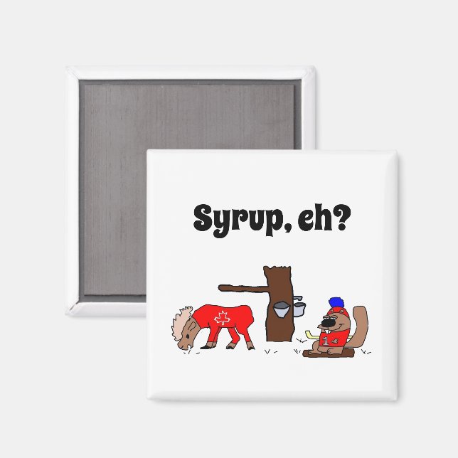 Funny Canada Moose and Beaver with Maple Syrup Magnet (Front/Back)