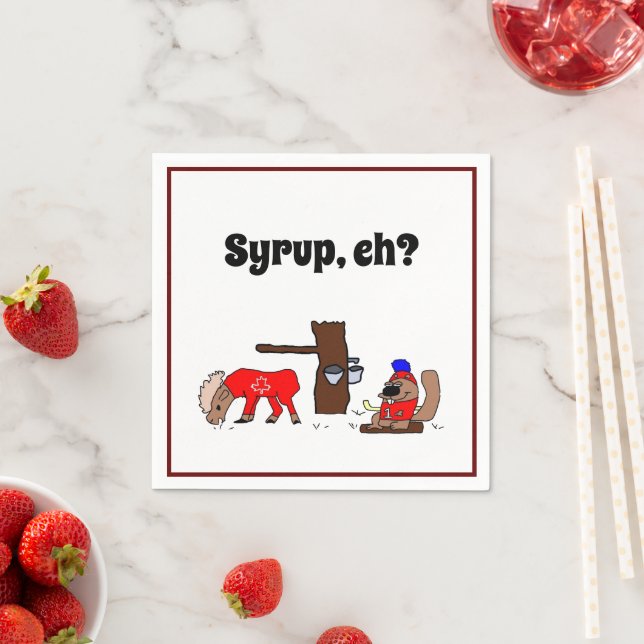 Funny Canada Moose and Beaver with Maple Syrup Napkin (Insitu)