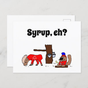 Funny Canada Moose and Beaver with Maple Syrup Postcard