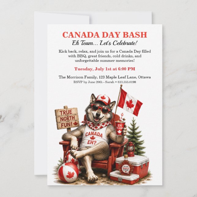 Funny Canadian Wolf Canada Day Backyard BBQ Party  Invitation (Front)