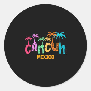 Funny Cancun Mexico Palm Tree Colorful Typography  Classic Round Sticker