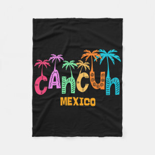 Funny Cancun Mexico Palm Tree Colourful Typography Fleece Blanket