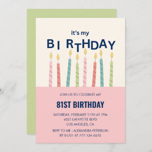 Funny Candle Pink Green 81st birthday invitations 